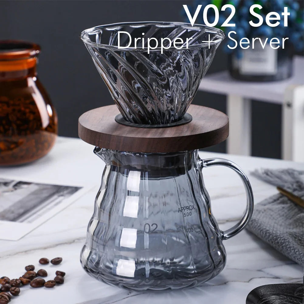 Pour Over Coffee Dripper Coffee Pot Set 600ml Coffee Server Coffee Maker Brewing Cup V02 Glass Coffee Funnel Drip Coffee Set