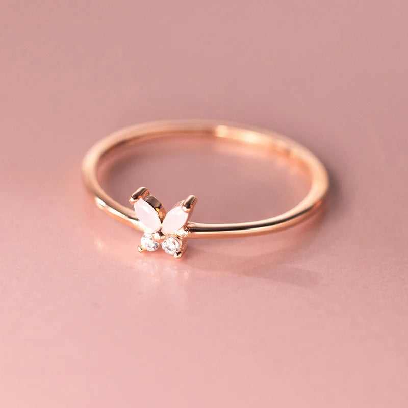 SOFTPIG Real 925 Sterling Silver Zircon Butterfly Adjustable Ring For Charming Women Cute Fine Jewelry Minimalist Accessories