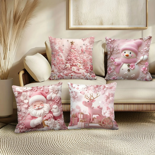 Machine Washable Christmas Pillow Covers with Zippers - Modern Style Decorative Pillowcases (18 Inches)