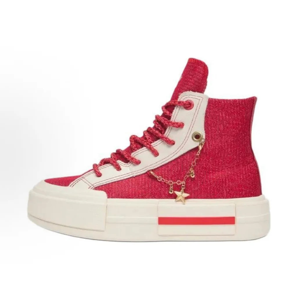 Converse A13347 Bequemer High-Top Canvas Sneaker - Größe, Material, Farbe Rot-Weiß