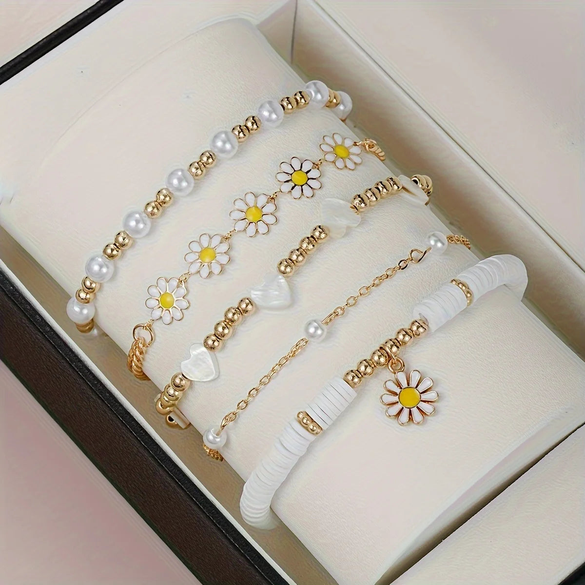 17KMCN Daisy Armband Set Boho - 4 Stück Perlen Emaille