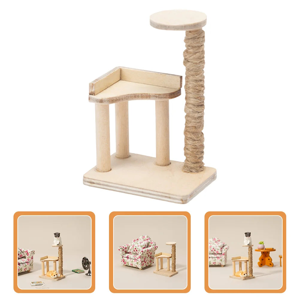 Miniatur Realistisch Mini Holz Katzen Baum 2025 - Modell Dekorativ Mini Haus - Pet Room Möbel Layout Prop Cat Supplies Kratzer Home