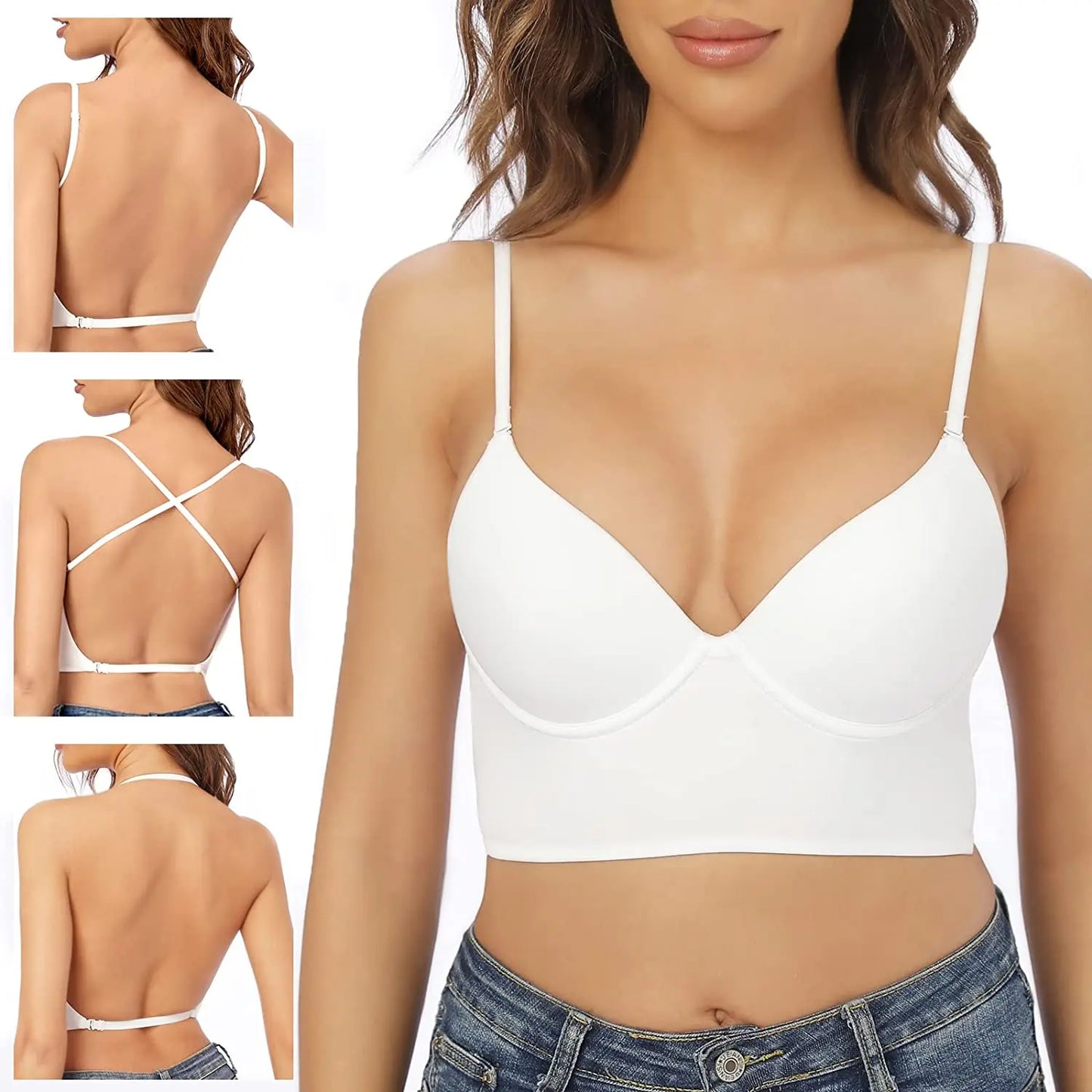 Backless Bra Invisible Bralette Lace Wedding Bras Low Back Underwear Push Up Brassiere Women Seamless Lingerie Sexy Corset Bra