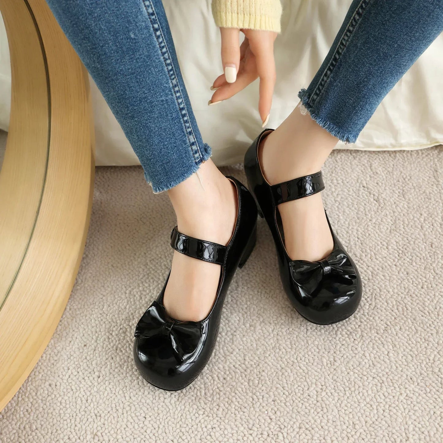 Frühling Mädchen Mary Jane Niedrige Absätze 2025 - Damen Schleife Party Platform Schuhe - Cosplay Lolita Schwarz Weiß Rot