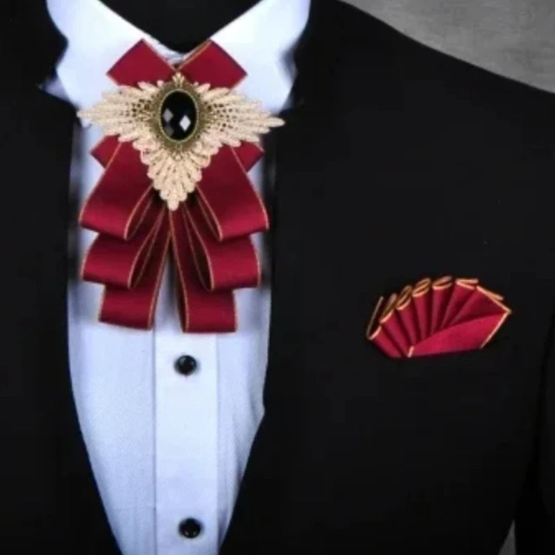 Set de nuntă 2025: Noua modă britanică pentru bărbați, performanță de nuntă pentru mire - Set de accesorii pentru bărbați cu papion, guler floral și buzunar, pentru petrecere de nuntă