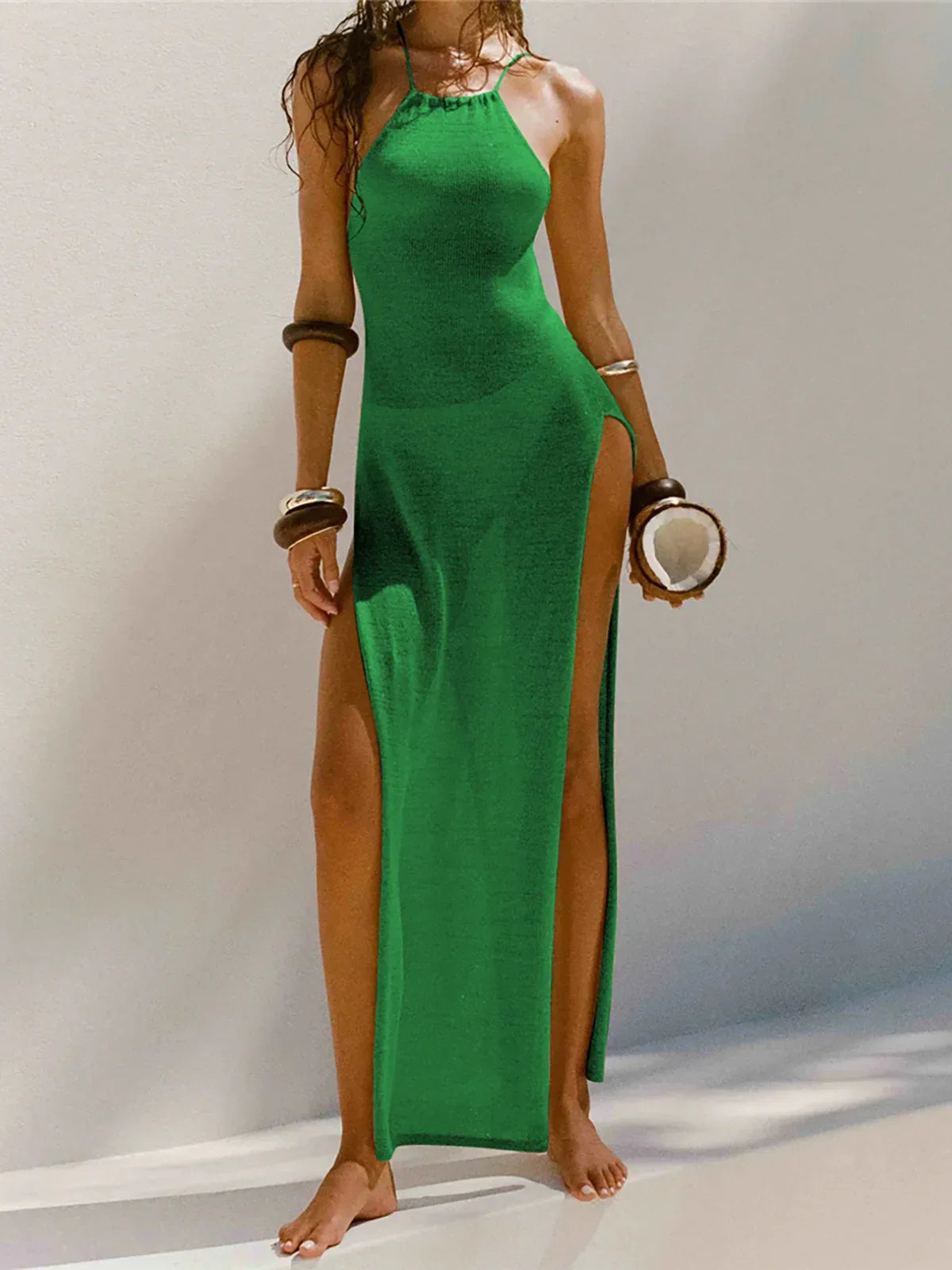 Elegant 12 Farben High Slit Häkel Gestrickt Maxi Kleid - Lang Strand Cover Up Urlaub Party Kleider Strandmode - Golden Bridge Store