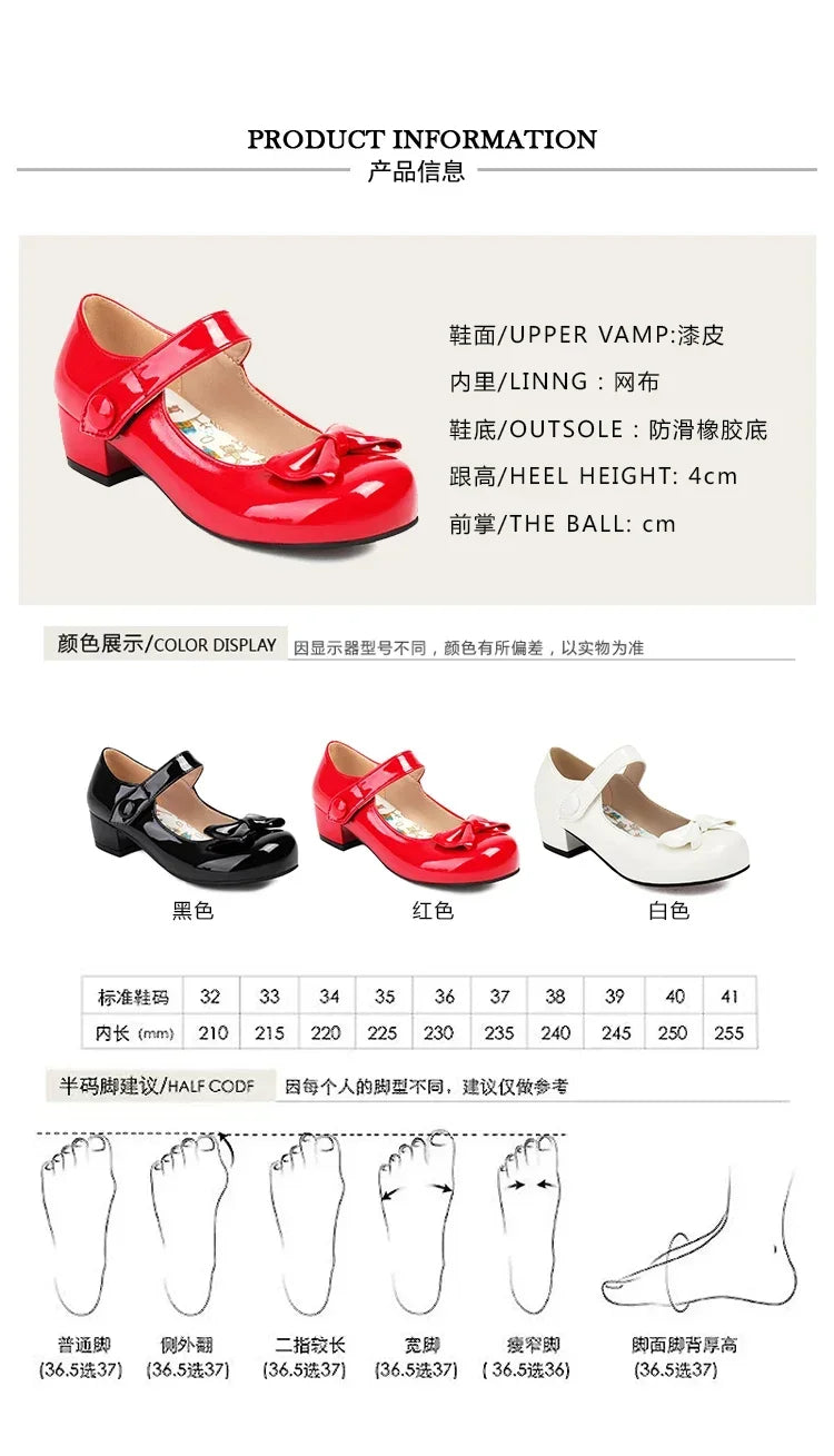 Frühling Mädchen Mary Jane Niedrige Absätze 2025 - Damen Schleife Party Platform Schuhe - Cosplay Lolita Schwarz Weiß Rot