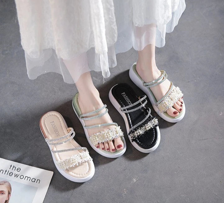 Perlen Damen Sandalen Platform Strass - Luxus Damen Schuhe Sommer Korea Designer - Die Besten 2025 Anti Rutsch Günstiger Preis