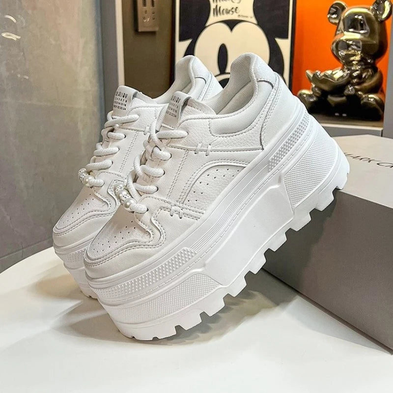 Women9 CM Platform Sneakers Casual Outdoor Simple Design Skateboard Comfortable Lace Up Sneakers Running Sports Shoes Female 40