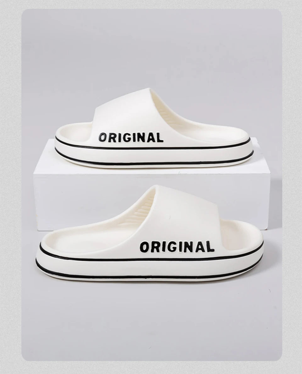 Feslishoet Frauen Buchstaben Hausschuhe Strand Slides Solid Farbe Herren Dick Sohle Innen Badezimmer Anti Rutsch Schuhe Sommer Paar Sandalen