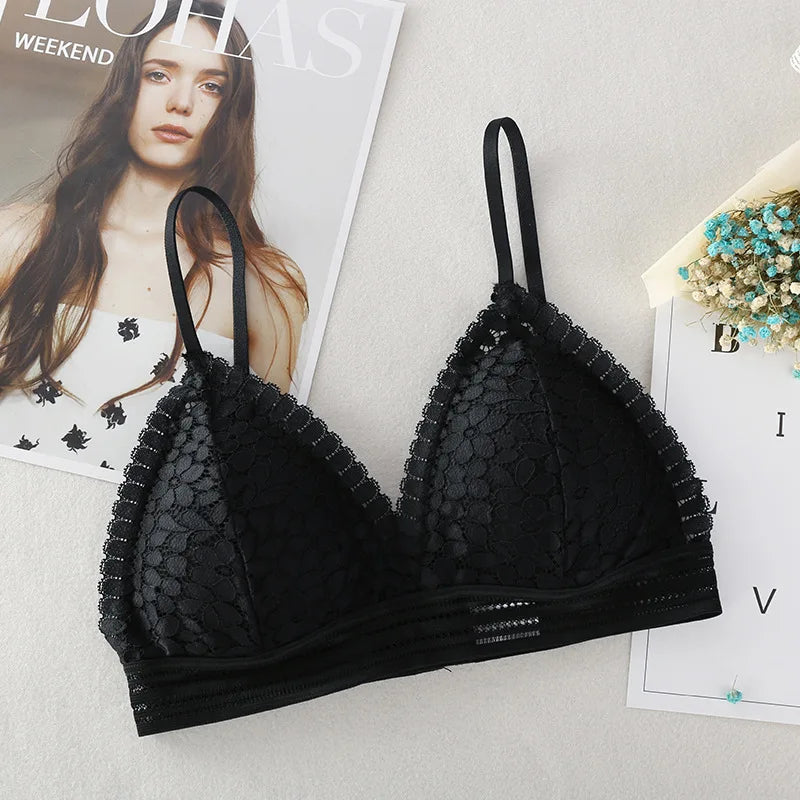 elegant Floral Lace Bra Top For Women Push Up Female Lingerie breathable Bralette Removable Pad Thin Fashion New Wireless Bras