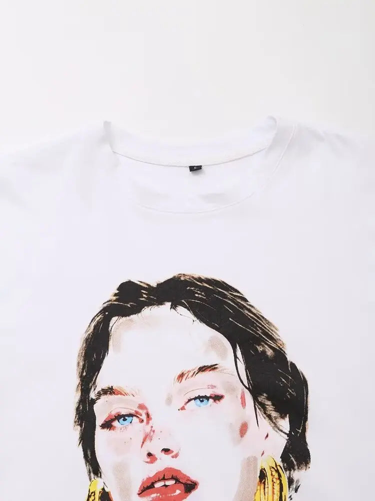 Print T-Shirts Woman Summer 2024 Short Sleeve Top Y2k Basics Letter Tops O-Neck Women Tops Women's Graphic T-shirt