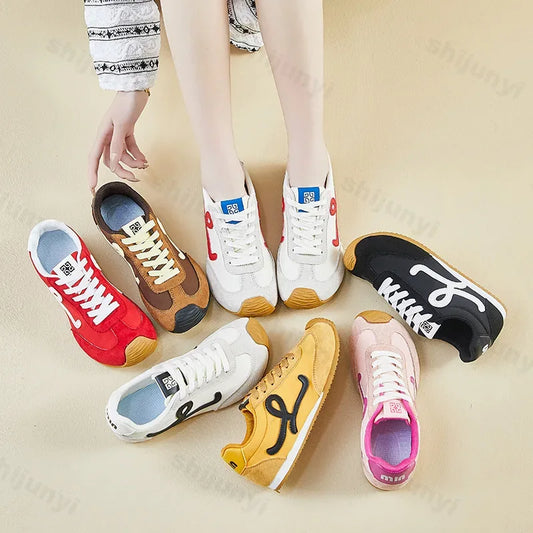 New Fashion Women's Shoes 2025 Spring Autumn Platforms Sneakers Comfortable Flat Shoes Lace-up Non Slip Casual Vulcanized Shoes - Golden Bridge Store