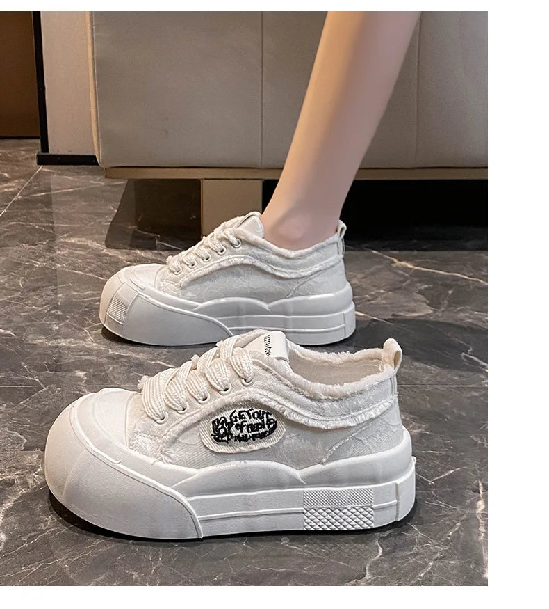 Womens Platform Sneakers White Tennis Shoes Woman Casual Low Top Fashion Chunky Canvas Sneakers 2025 New Spring Summer Trainers