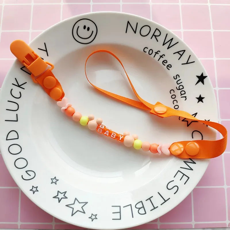 Baby Schnuller Clip Kette Silikon Perlen - Verstellbare Befestigung Nippel Dummy Halter - Anhänger für Mädchen Neugeborene Zubehör Geschenke
