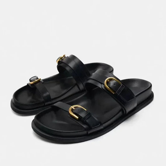 BUVAZIK Modell Buckle Sandale - PU Leder Flach 1cm Damen