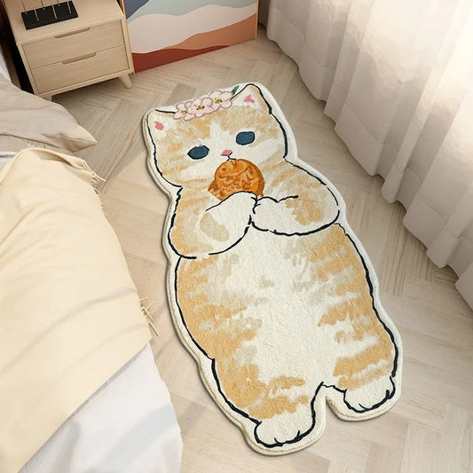 Anti-Slip Bedroom Bedside Mat Lovely Cat Carpet Soft Home Floor Mats Cute Cartoon Long Rug Decor Doormat