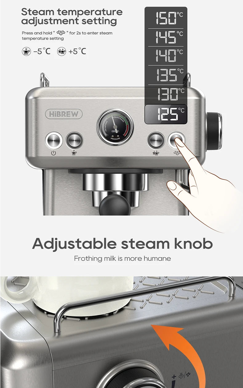 Espresso-Maschine 2025: HiBREW 20Bar Semi-Automatic H10A Temperatur-Einstellbar 58mm Portafilter Professional Barista Collection