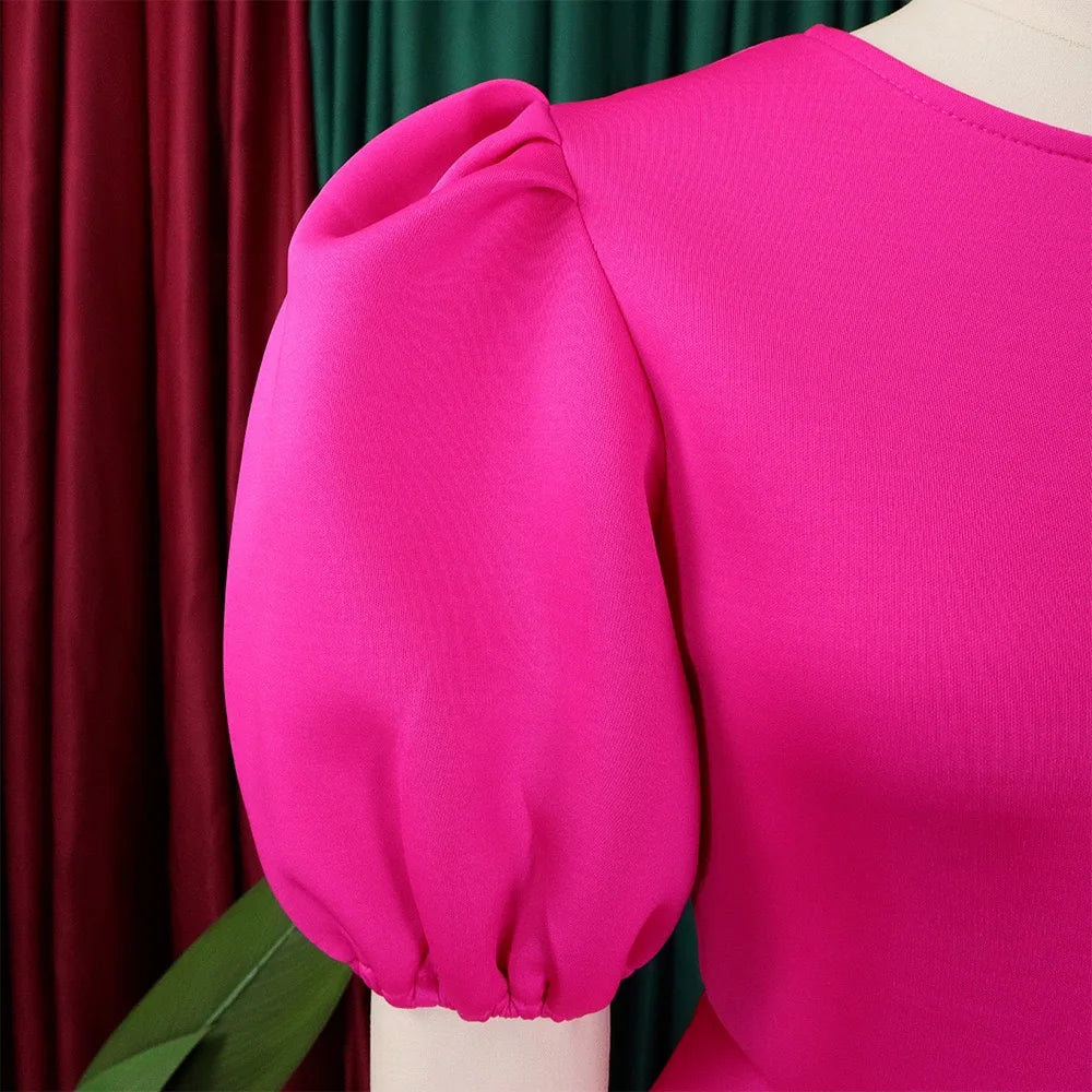 Elegante Kleider Für Frauen 2024 O-Ausschnitt Kurze Ärmel Hohe Taille Plissiert Midi Luxus Weiblich Geburtstag Party Dinner Vestidos