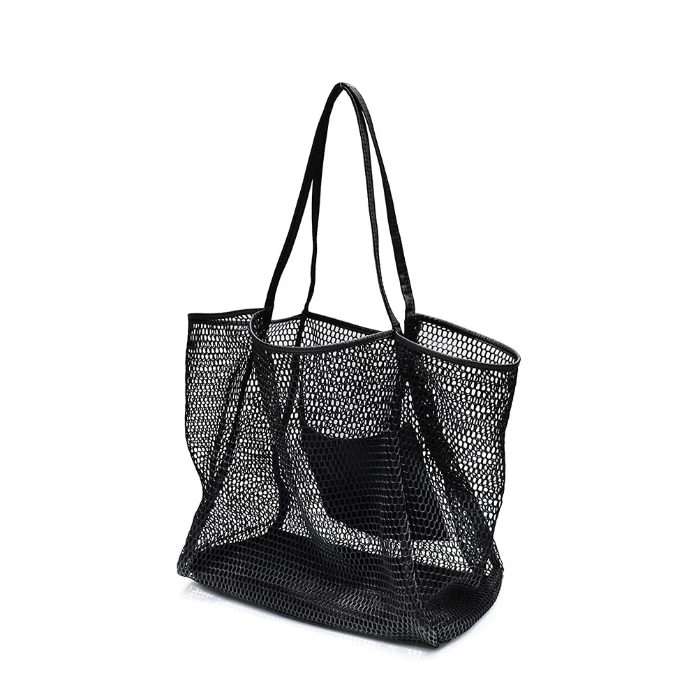 Women Swimming Beach Mesh Bag Ladies Shoulder Bag Large-capacity Travel Portable Storage Bag Multifunction Handbag