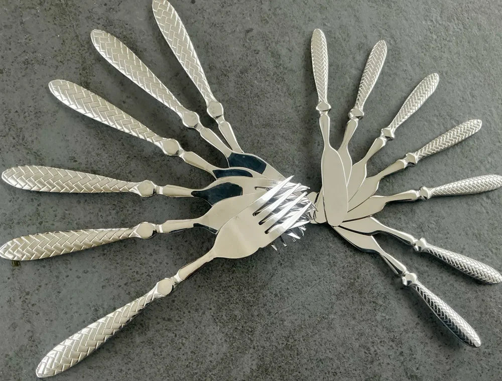 LUCF Royal Luxury 2025 - Gewebtes Muster Griff Spiegel Edelstahl Geschirr - Elegantes Besteck Delikates Tafelgeschirr Küche Hotel