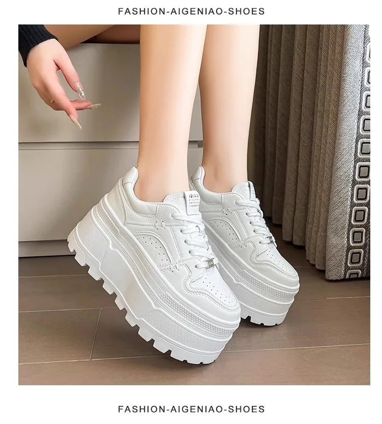 Women9 CM Platform Sneakers Casual Outdoor Simple Design Skateboard Comfortable Lace Up Sneakers Running Sports Shoes Female 40