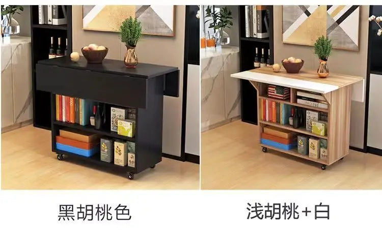 Modern Klappbar Esstisch Mit Aufbewahrung Regale Beweglich Küche Insel Schrank Massivholz Spanplatte Für Kleine Räume
