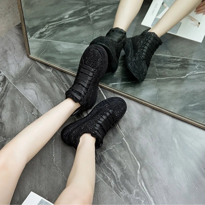 Fashion Sneakers Women Trend 2022 New Spring Autumn Platform Lace Up Rhinestone Women Casual Shoes Fashion Shiny Ladies Shoes