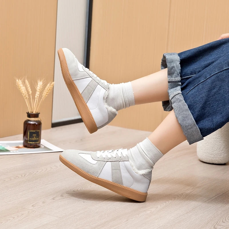 Winter Sneakers Women Genuine Leather Women German Training Shoes Non-slip Sneakers For Women Large Size Velvet Sneakers Female