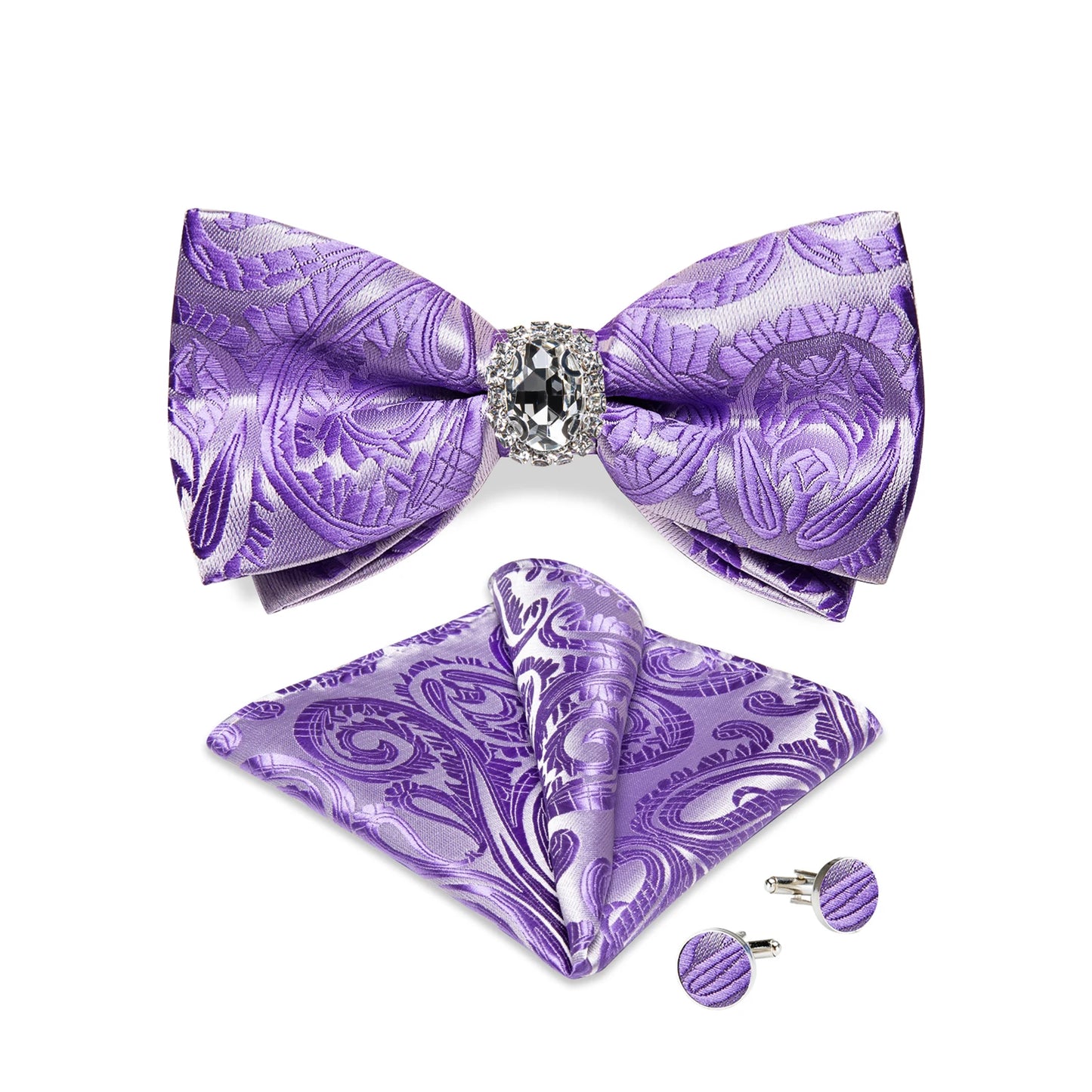 Set de butoni de buzunar cu nod fluture pentru bărbați, din mătase, de designer, pentru nuntă