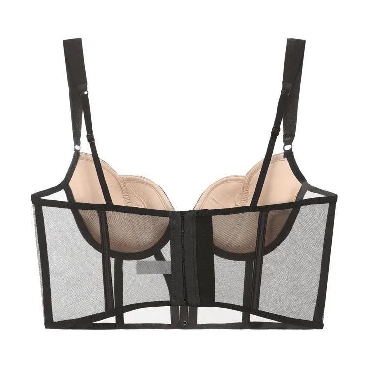 Frauen Push Up Transparent Lingerie Neu elegant Shaper BH Dünn Beauty Rücken Unterwäsche Weiblich Fischgräte Gaze Bralette