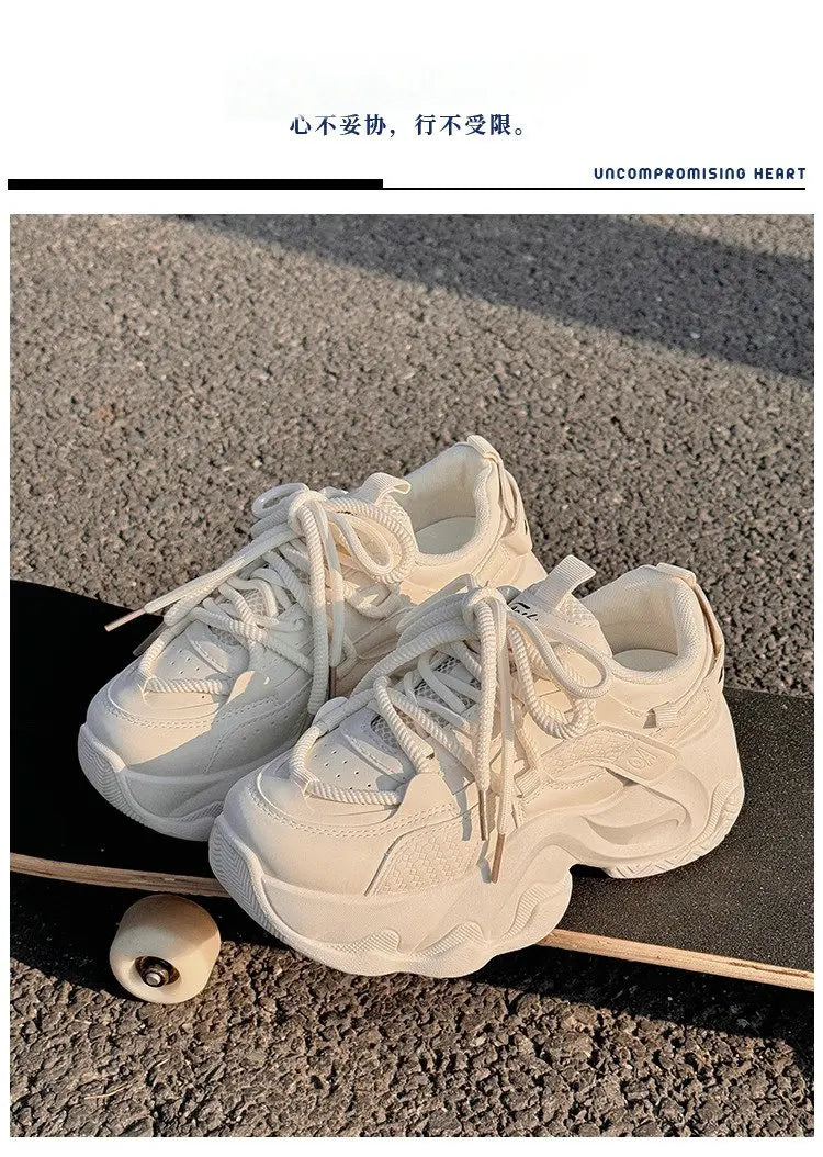 YSHUNIJ Plateau Sneaker Damen - Weiß 3cm Absatz Passt