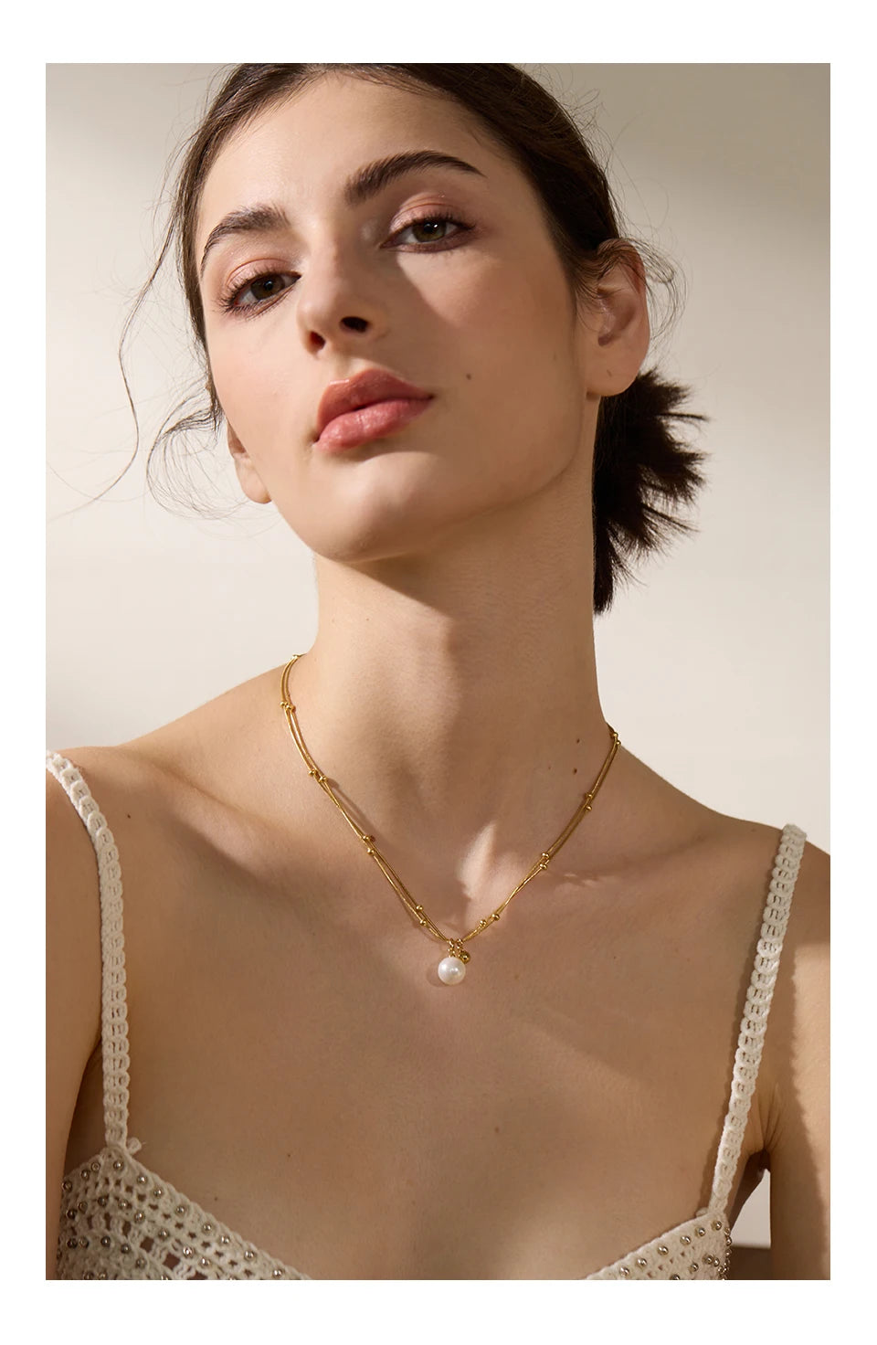 Yhpup Elegant Imitation Pearls Stainless Steel Round Beads Chain Pendant Necklace for Women Gold Silver Color Korean Jewelry