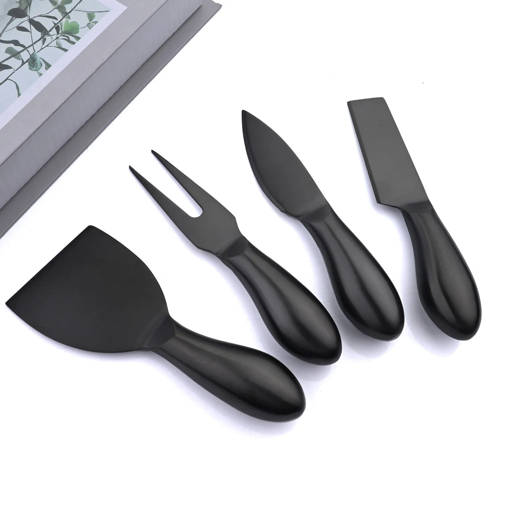 AJOYOUS Cheese Knife Set Cheese Stainless Steel 6Pcs Gold Cheese Slicer Cutter Handle Mini Knife Butter Knife Spatula Fork Matte