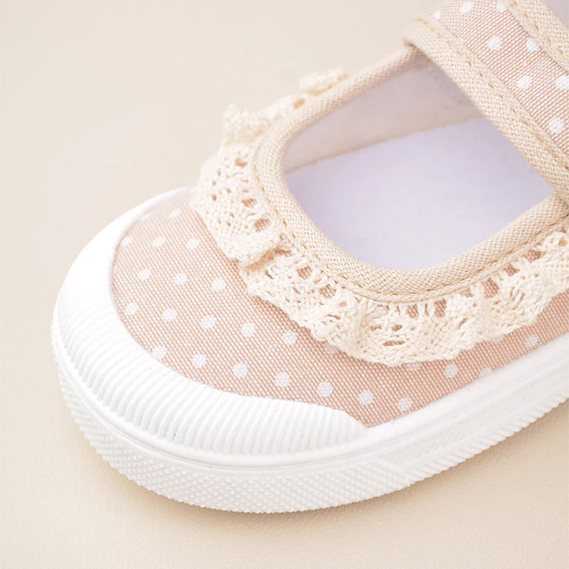 Mädchen-Schuhe 2025: Lace-Canvas Princess-Flat - Polka Dot Collection