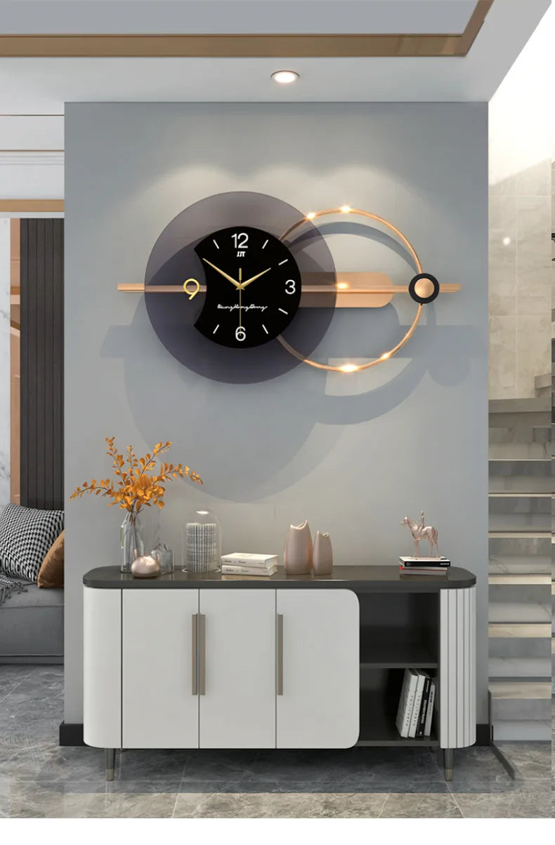 Large Wall Clock Modern Design Feather Luxury Light Silent Metal Wall Watch Home Decor Living Room Dining Room Clocks