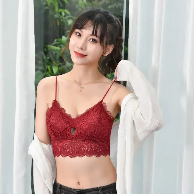 Floral Lace Bra Top U Back Bralette Seamless Underwear Tube Bra elegant Lingerie Female Removable Pads No Wire Brassiere