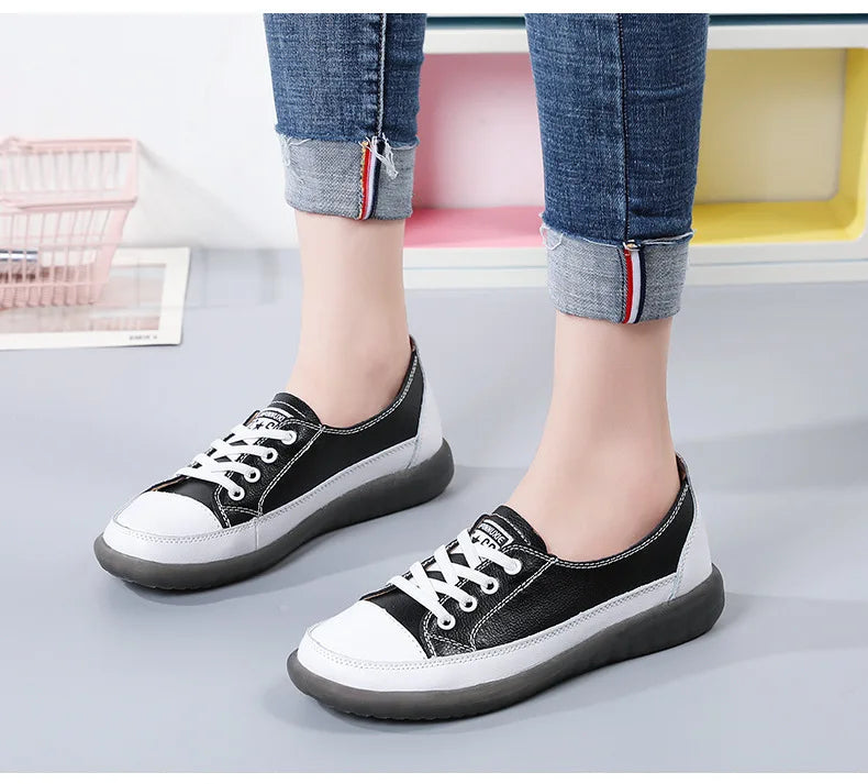 Ladies Sneakers 2024 Spring Genuine Leather Casual Walking Shoes Women Fashion Summer Flats Youth Girl Student Jogging Trainers