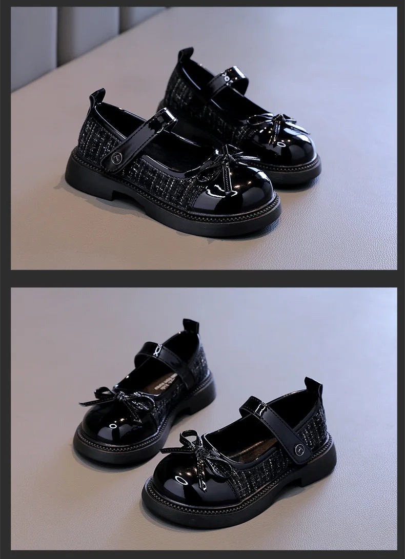 Mädchen Leder Schuhe Mode Schleife - Rutschfest Weiche Sohle Neue 2025 Herbst - Kariert PU Leder Outdoor Kinder Casual Flats