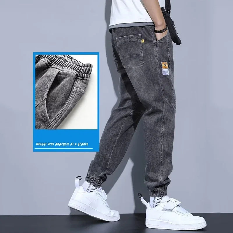 Western Style Men Streetwear Denim Jogger Pants New Spring Autumn Black Blue Cargo Jeans Men Baggy Harem Jean Trousers Plus Size