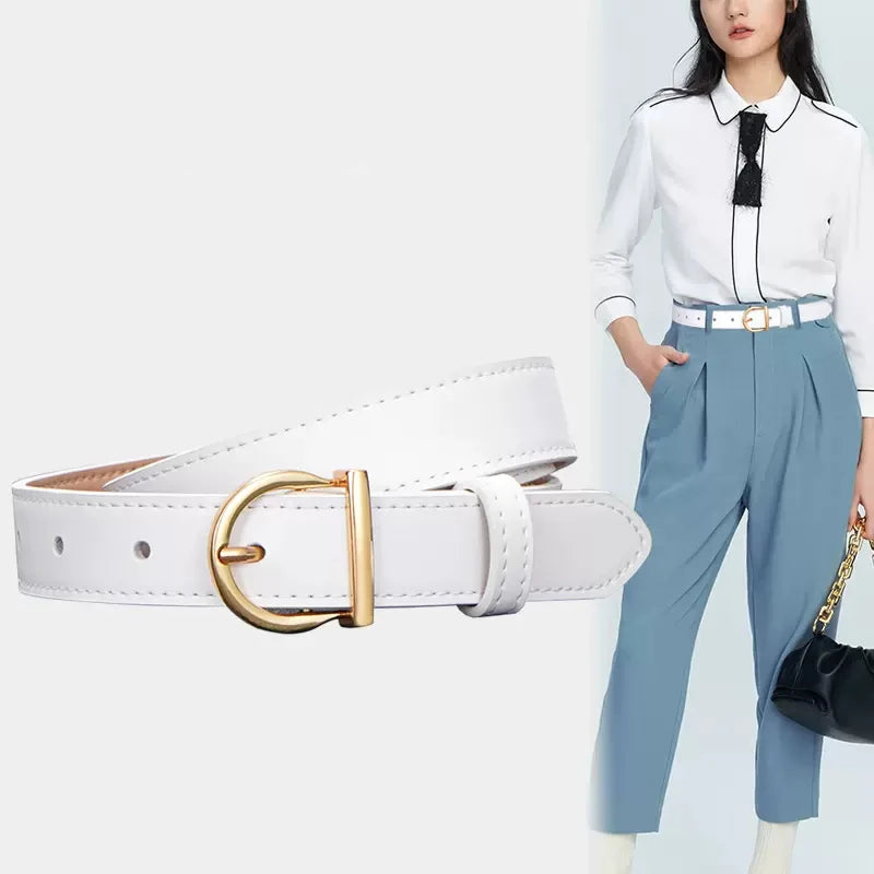 Leather Women Belts New PU Simple Metal Buckle Belt Girls Dress Jean Pants Waistband Belts for Lady Luxury Designer Brand 2023