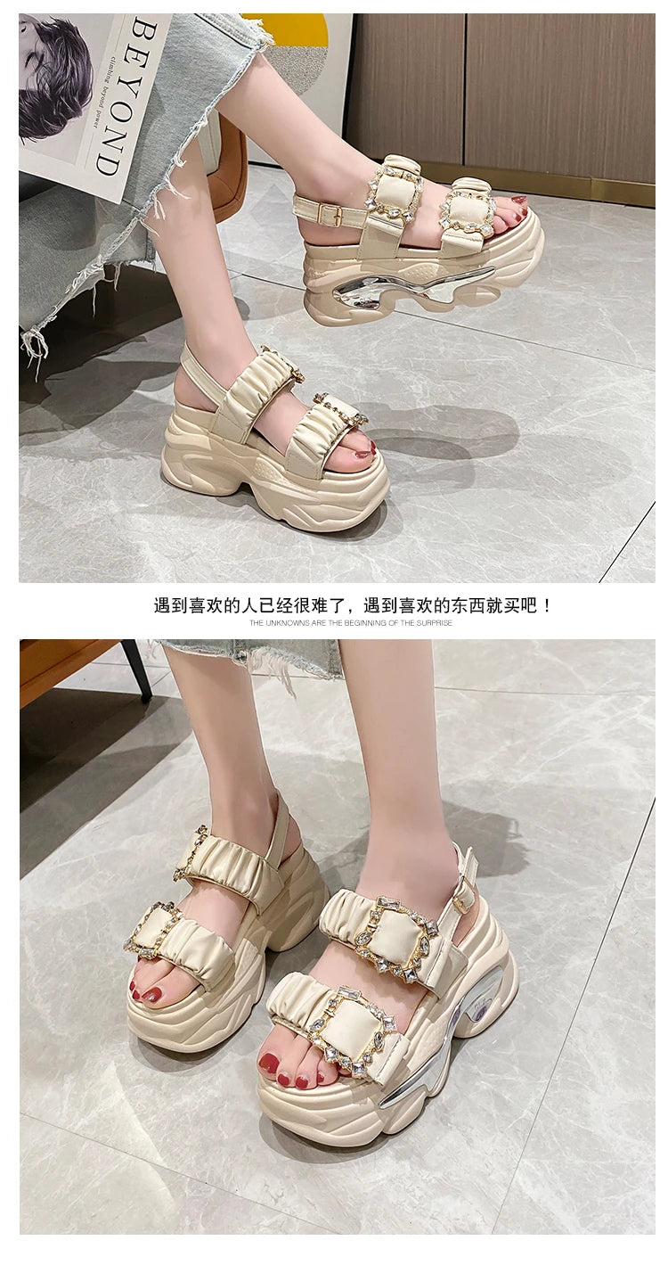 Women's Bling Strap Chunky Sandals Summer 2023 Thick Bottom Wedges Beach Slippers Woman Fashion Pink High Platform Sandals Mujer