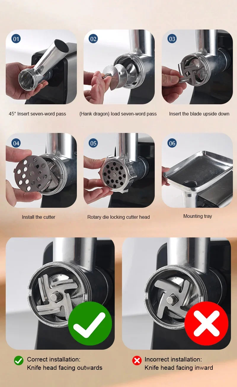 Elektryczna maszynka do mięsa BALASHOV - Maszynka do kiełbas z 3 tarczami mielącymi, maszynka do mięsa z popychaczem do żywności, do kuchni