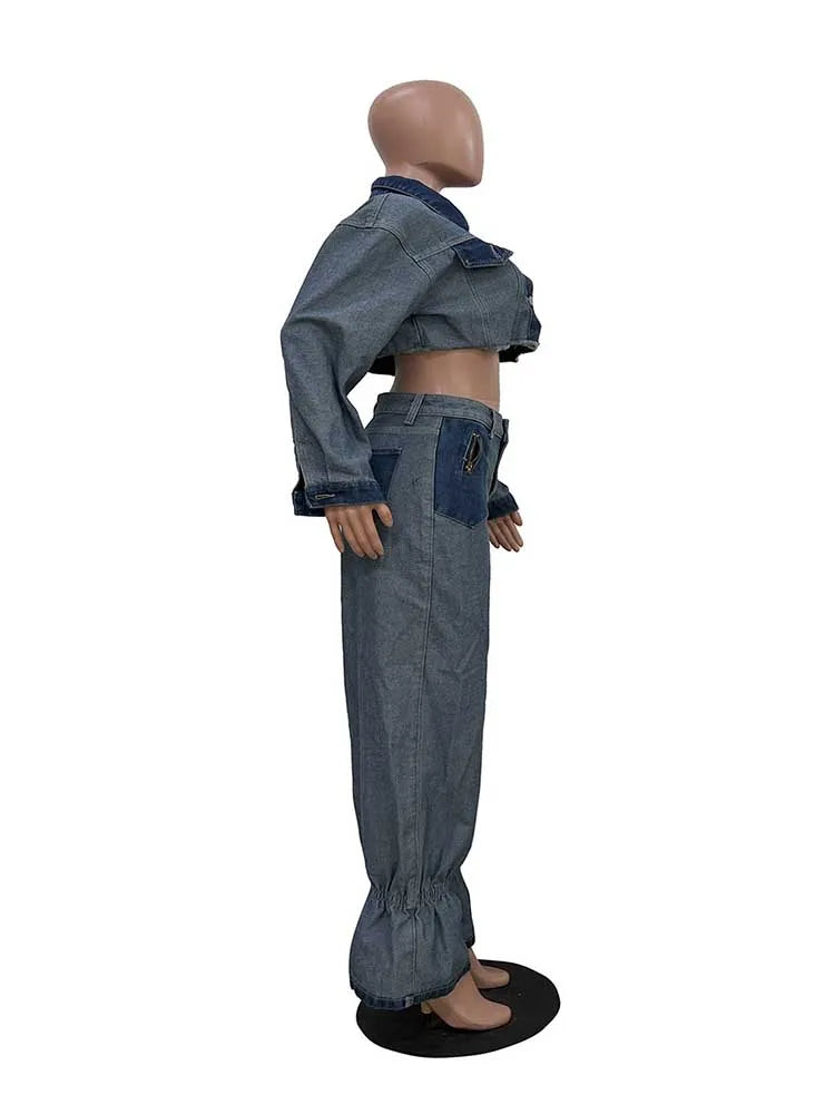 Fujian Streetwear Zweiteiler elegant Denim - Größe S M 71 80