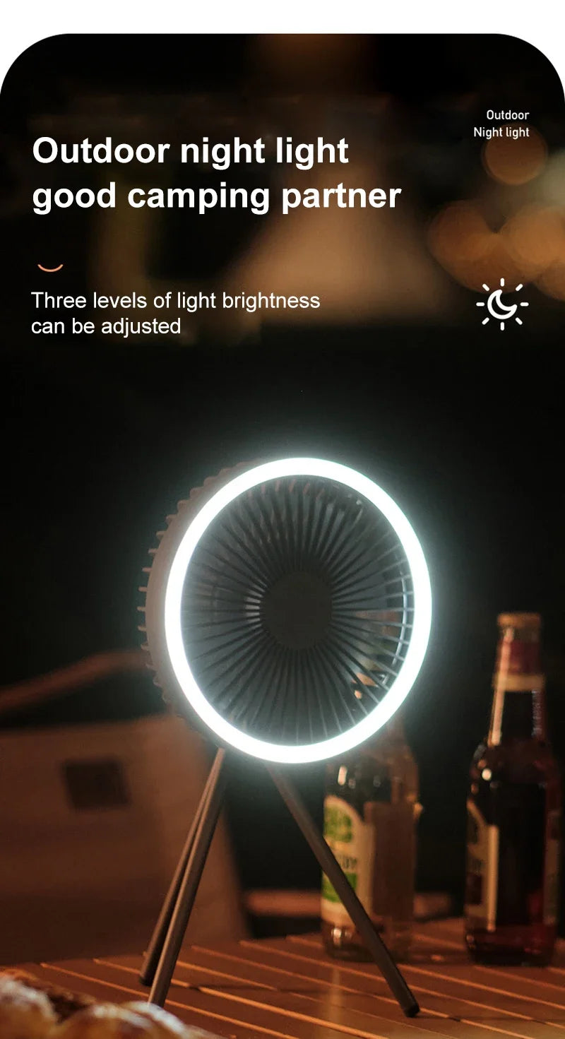 10000mAh Portable Fan Home Outdoor Camping Fan LED Lighting Tripod Stand Desktop with Power Bank Wireless Ceiling Electric Fan