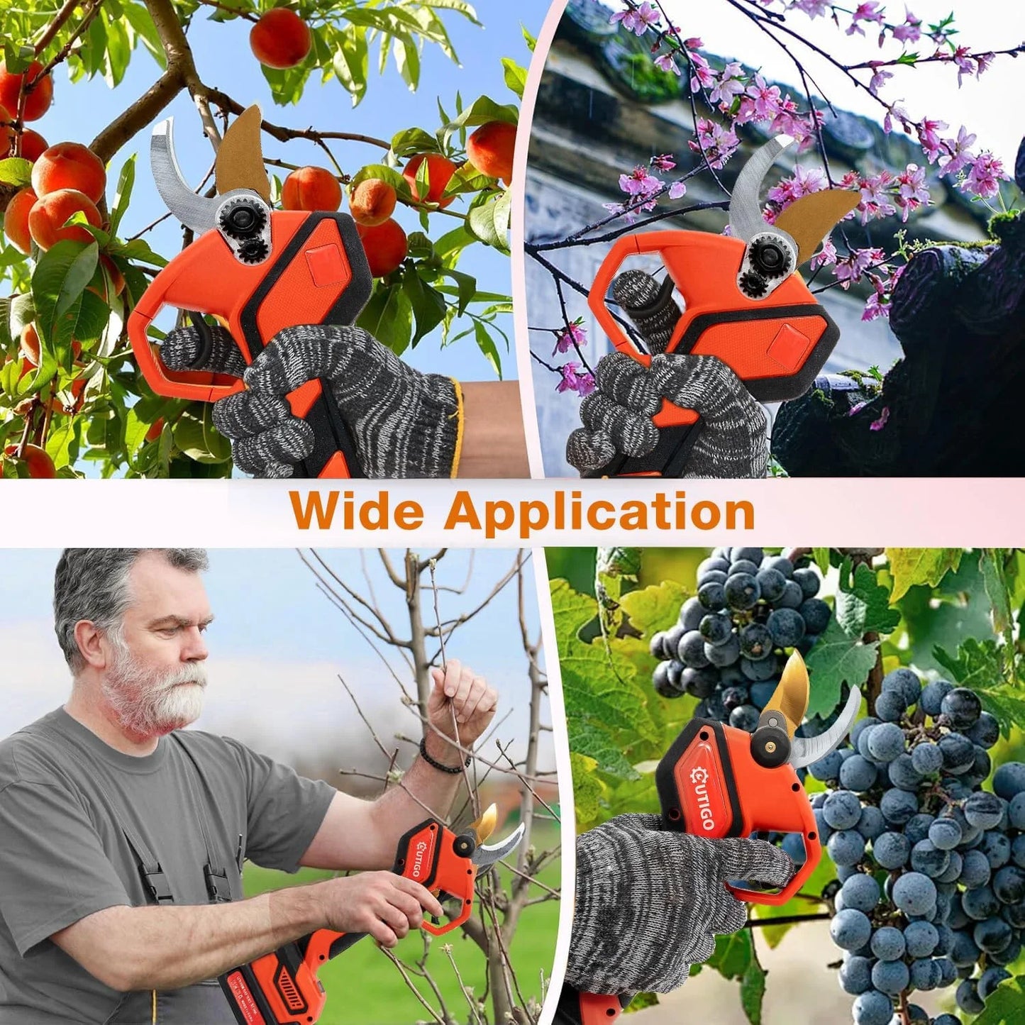 OUTIGO Kabellose Elektrische Gartenschere - 25mm 2x1500mAh mit 2x 21V Akkus für Obstbäume und Weinberge