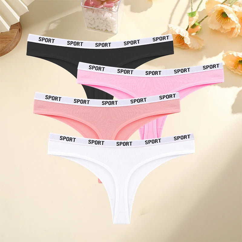 FINETOO Damen-Unterwäsche 2025 - 4er-Set Baumwoll-Strings für Sport elegante Marken-Tangas