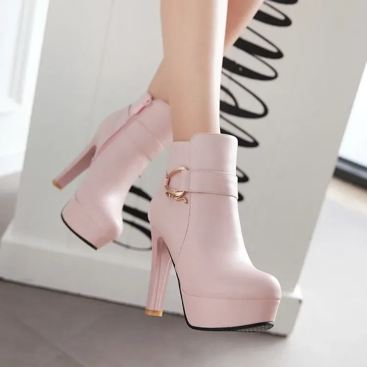 Elegant Short Boots Women Shoes Autumn Winter Women's Ankle Boot Platform Sweet Black White Pink Heeled Party Shoes Ladies