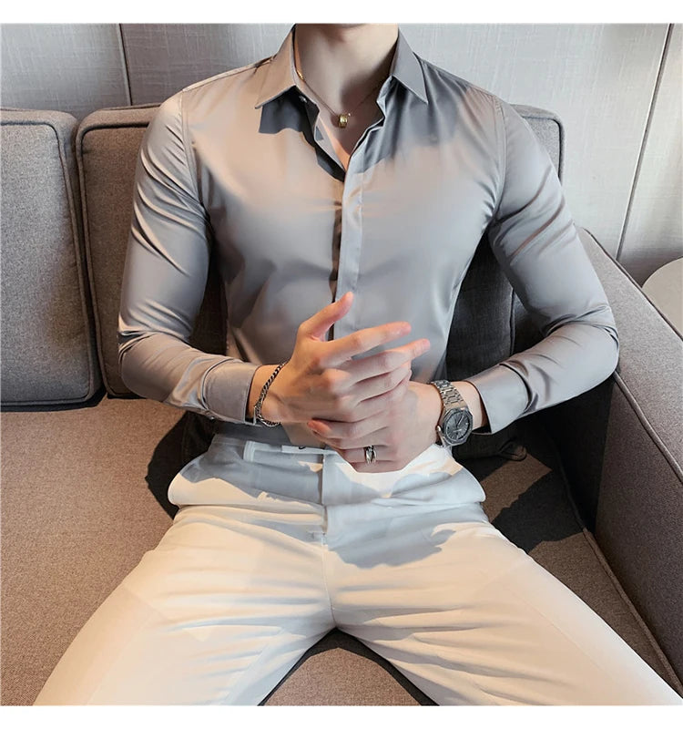 8Farben SlimFit Langarmhemd - Gr. M-L, Feiner Stoff