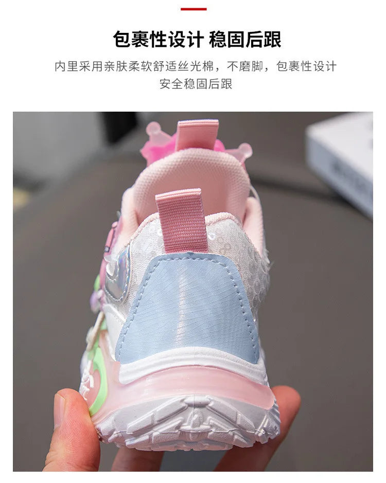 Sanrio Hello Kitty 2025 - Frühling Herbst Kinder Neu Sport Schuhe - Prinzessin Beleuchtung Casual Mädchen Rotierend Knopf Laufschuhe